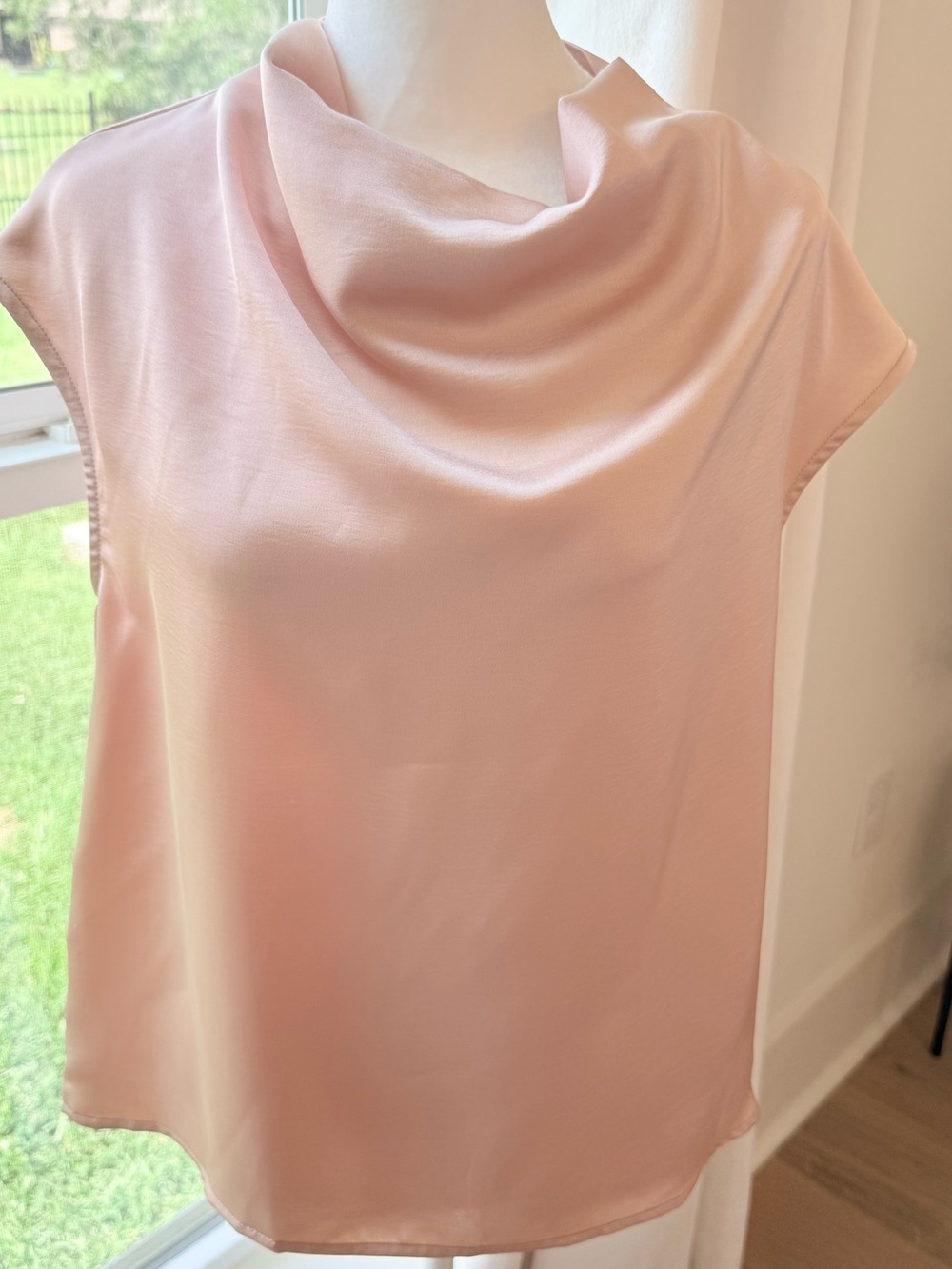 glam Blush Pink Draped Cowl Neck Sleeveless Top